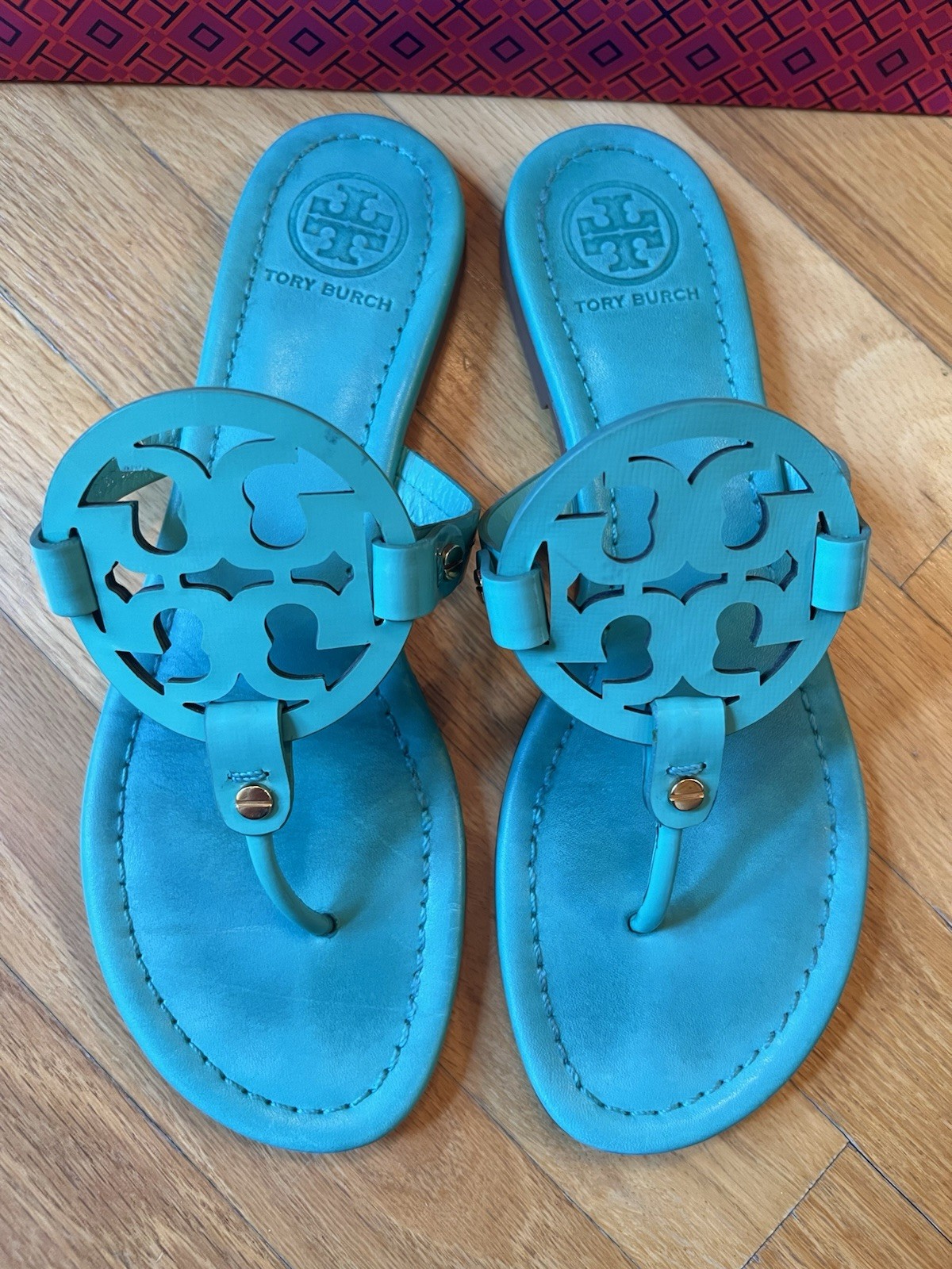 Tory Burch Island Turquoise Leather Miller Sandals
