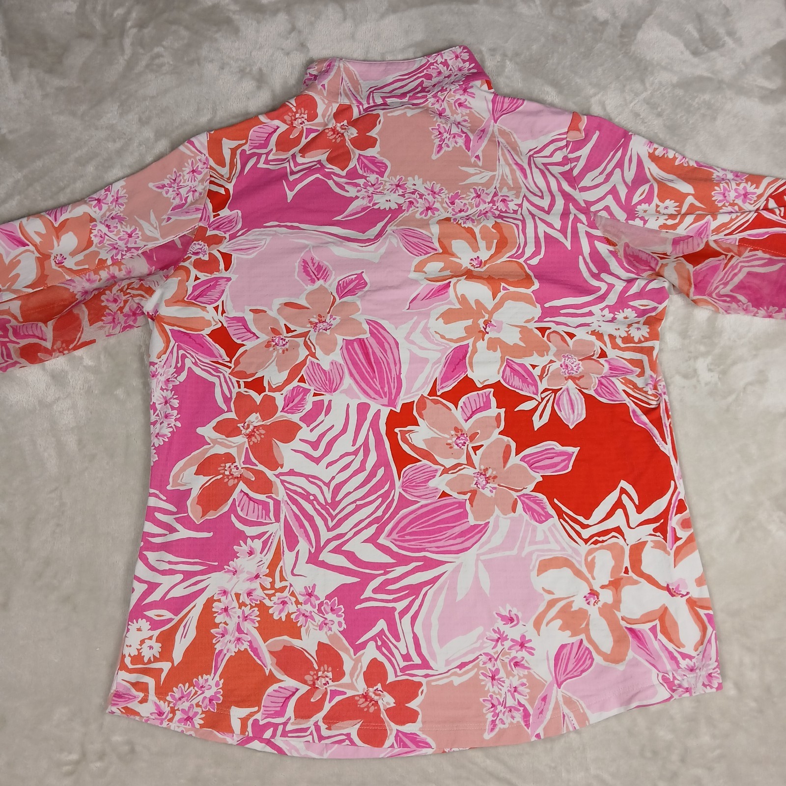 IBKUL Golf Shirt Women’s L Long Sleeve 1/4 Zip Floral UPF 50