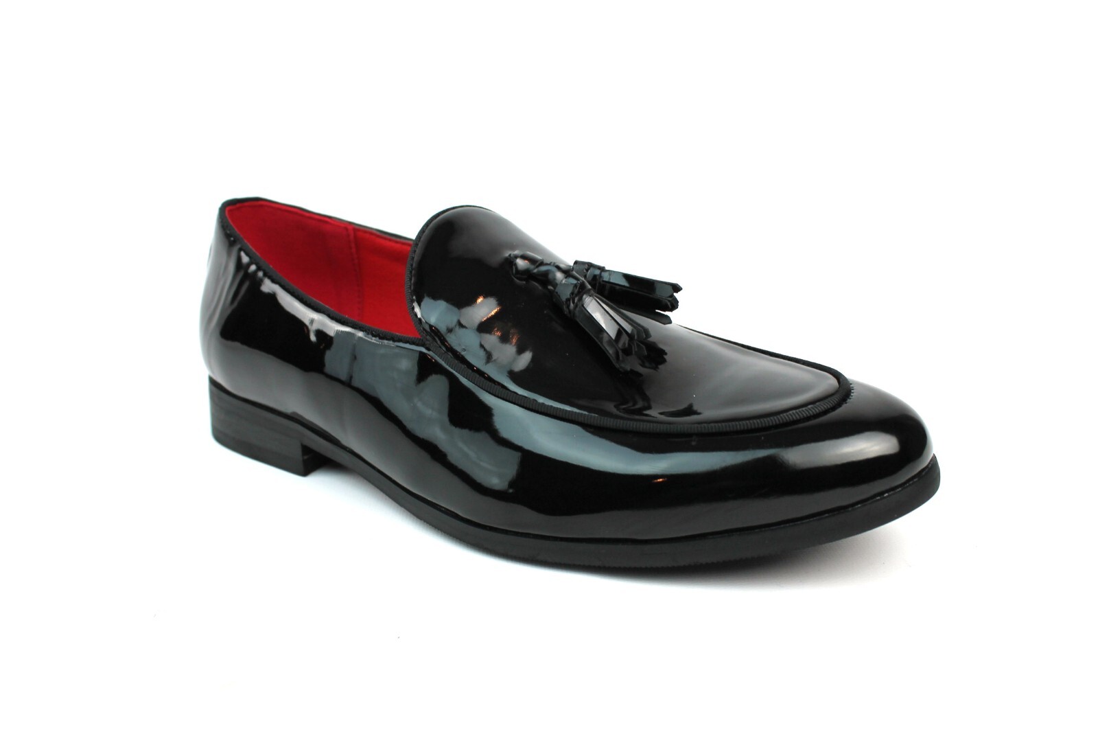 Patent Black Men’s Slip On Real Leather Tuxedo Loafer Tassel Shoes AzarMan