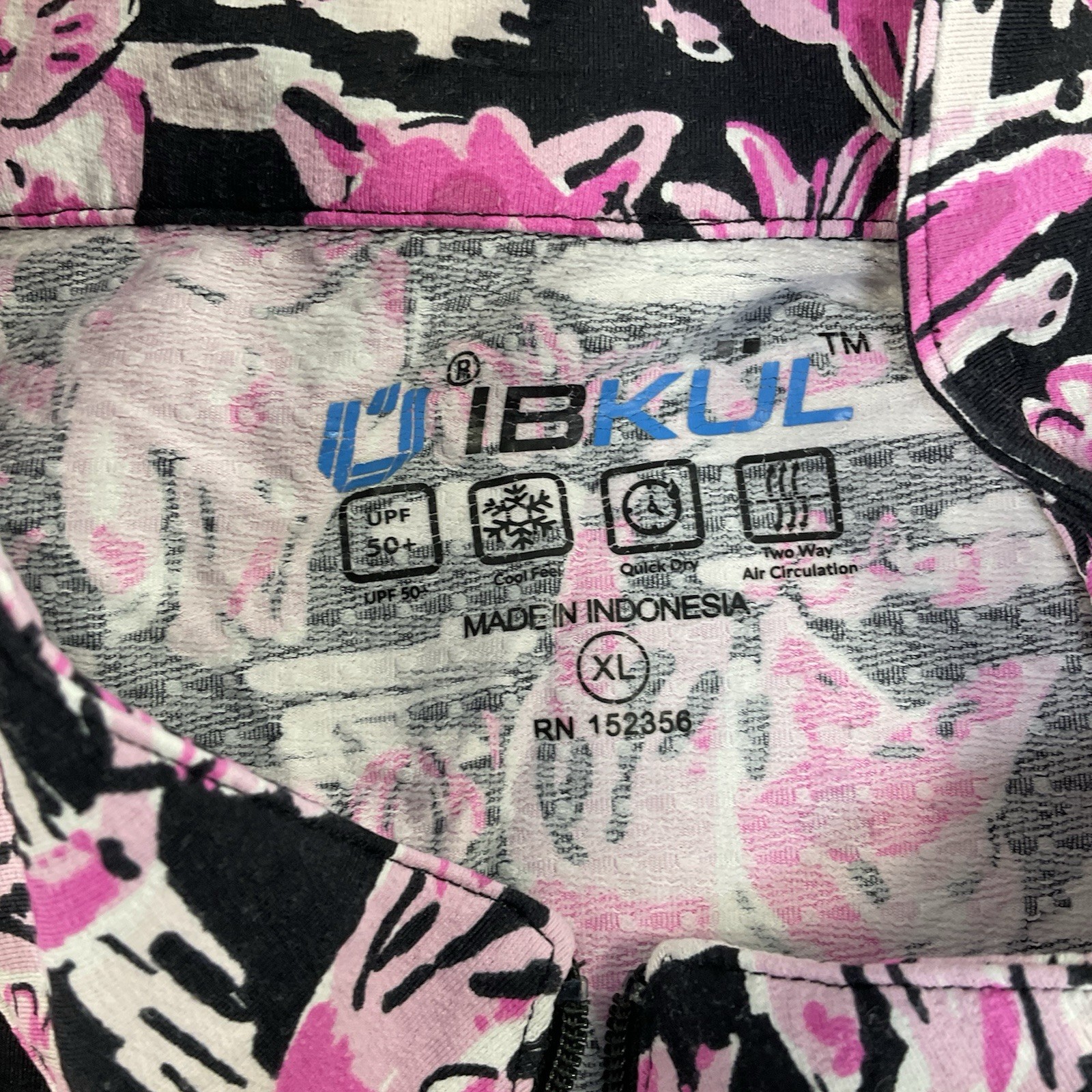 IBKUL Top Size XL Long Sleeve Zip Top UPF 50 Sammy Kitty Cat Black Pink Golf 312