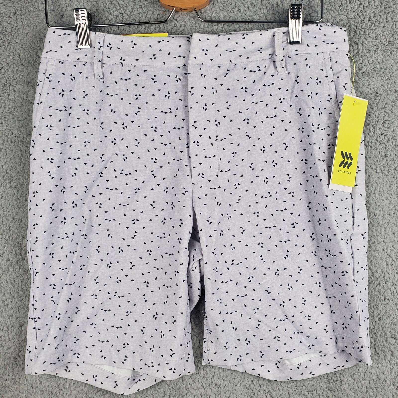 All In Motion Men’s Shorts 30-40 Gray Black Triangle Print Athletic Golf Stretch