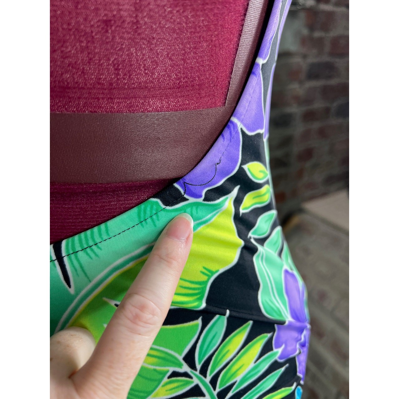 one piece swimsuit floral bright purple green blue