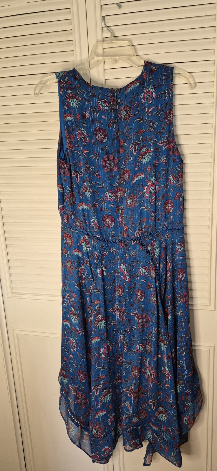 Just Taylor Women’s Sleeveless Dress Sundress US 12 Blue Floral Handkerchief Hem
