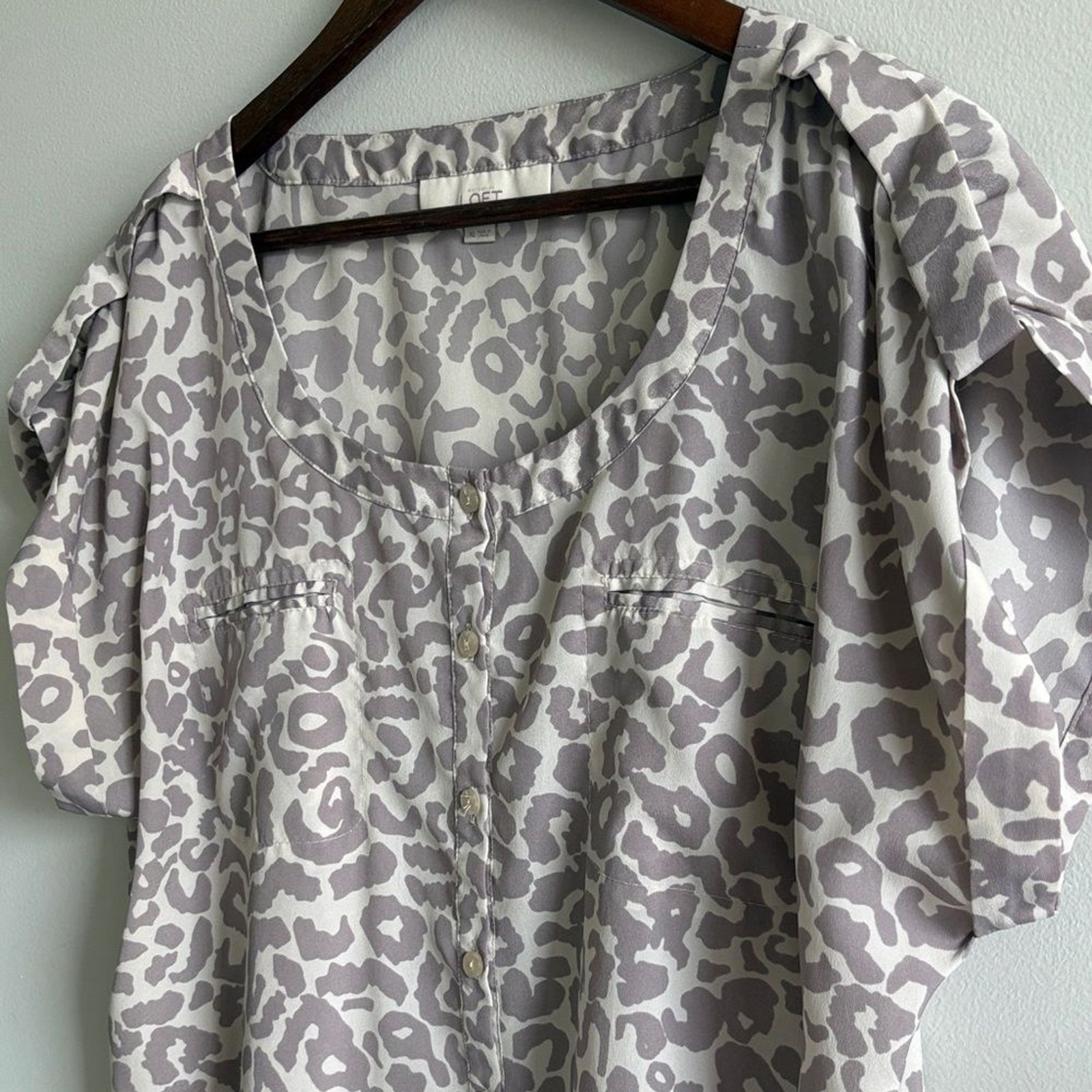LOFT XL Leopard Print Blouse Soft Neutral Button Top