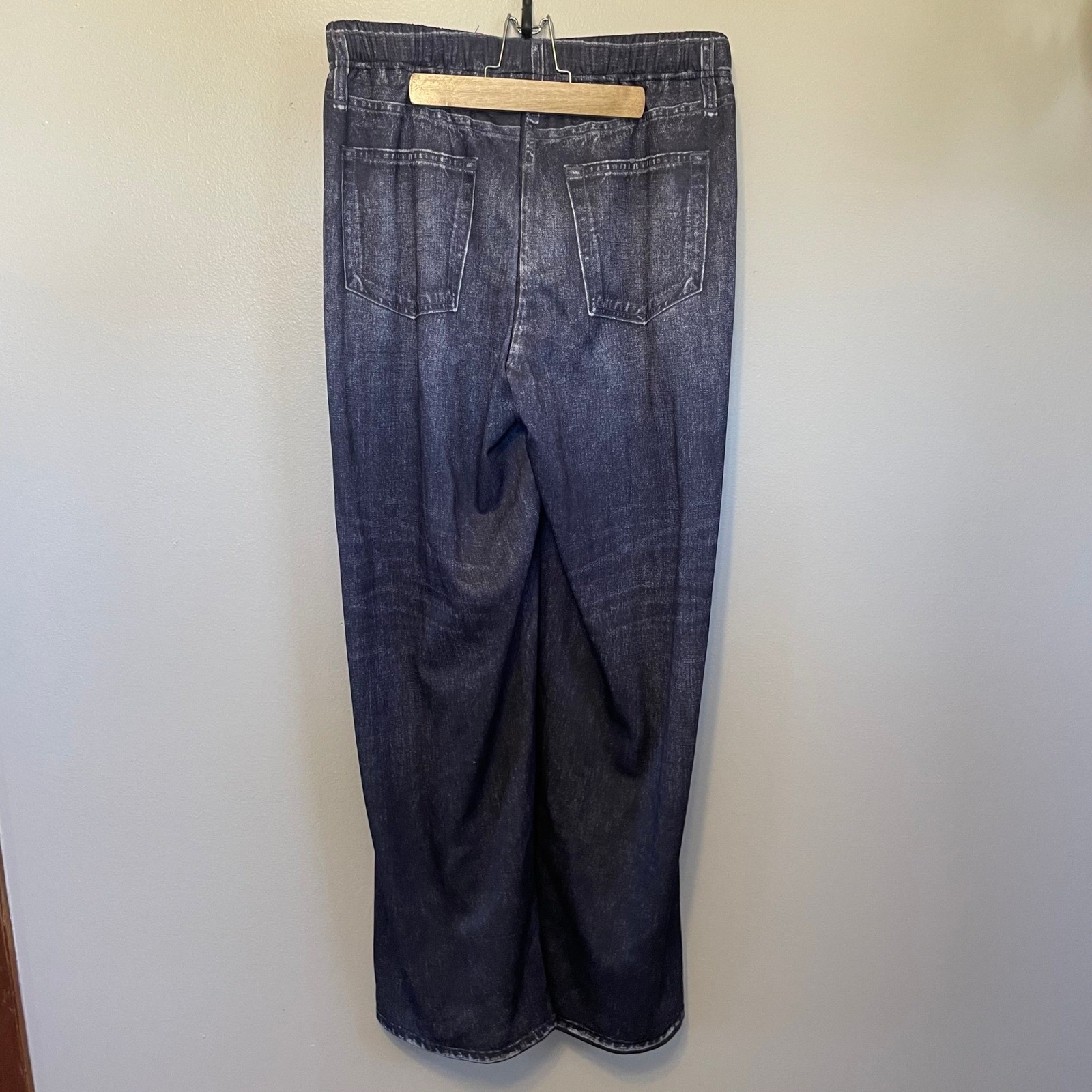 MILA ROSABELLA Denim Print Sweatpants Track Pants Washed Black Y2K Wide Leg Lg