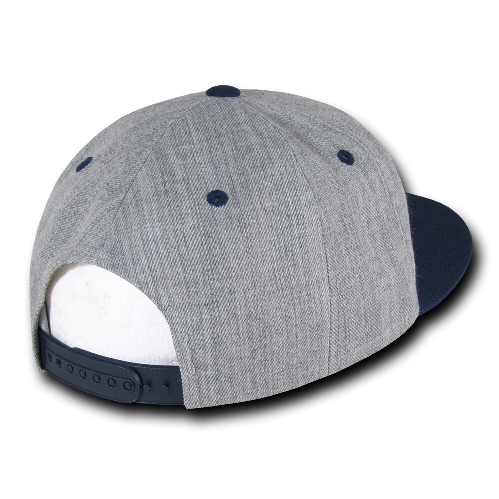 6 Panel Flat Bill Snapback Hat – Heather Gray & Navy Blue (Decky 1092-HGYNVY)
