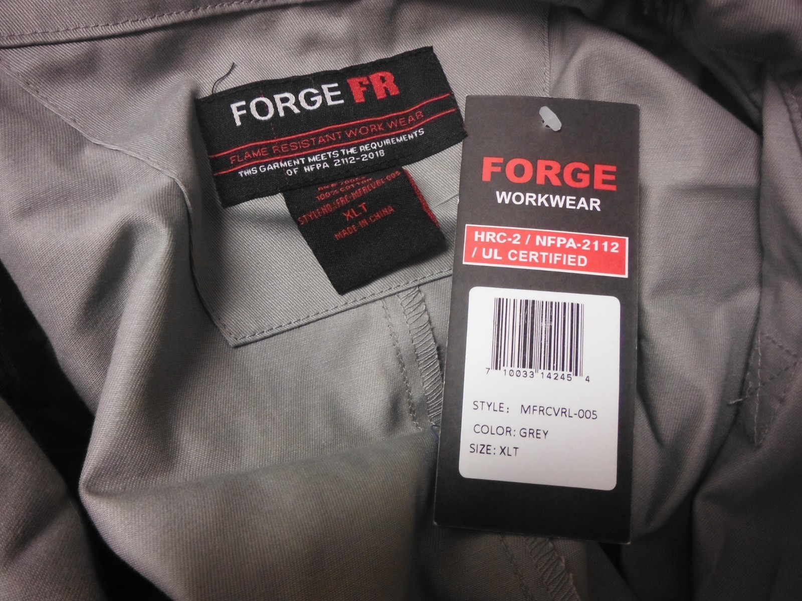 Forge FR Men Fire Resistant Coveralls Gray Elastic Waist Full Zip Snap XLT NEW