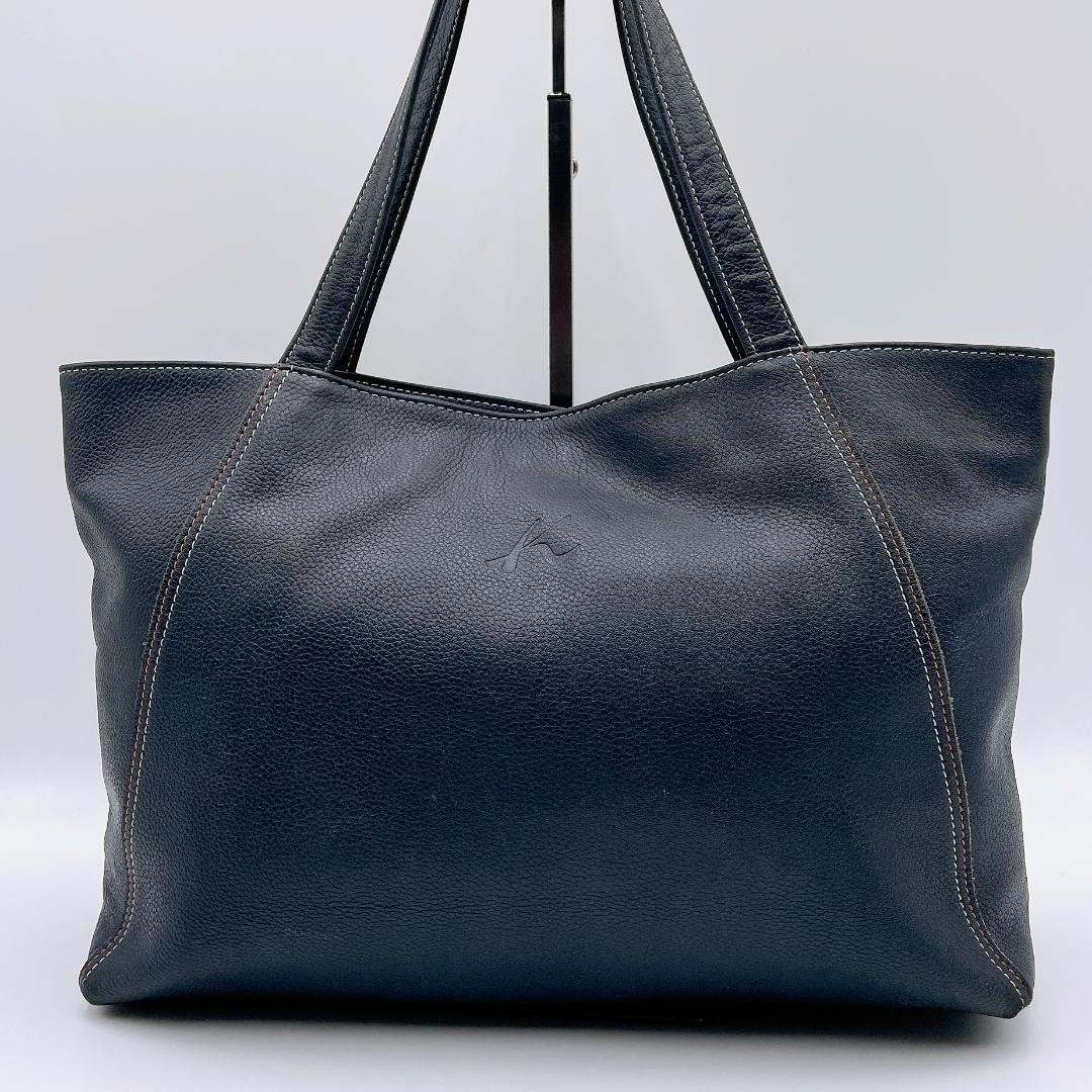 Kitamura h385 A4 Tote Bag Leather Embossed Black Shoulder Japan 0612640