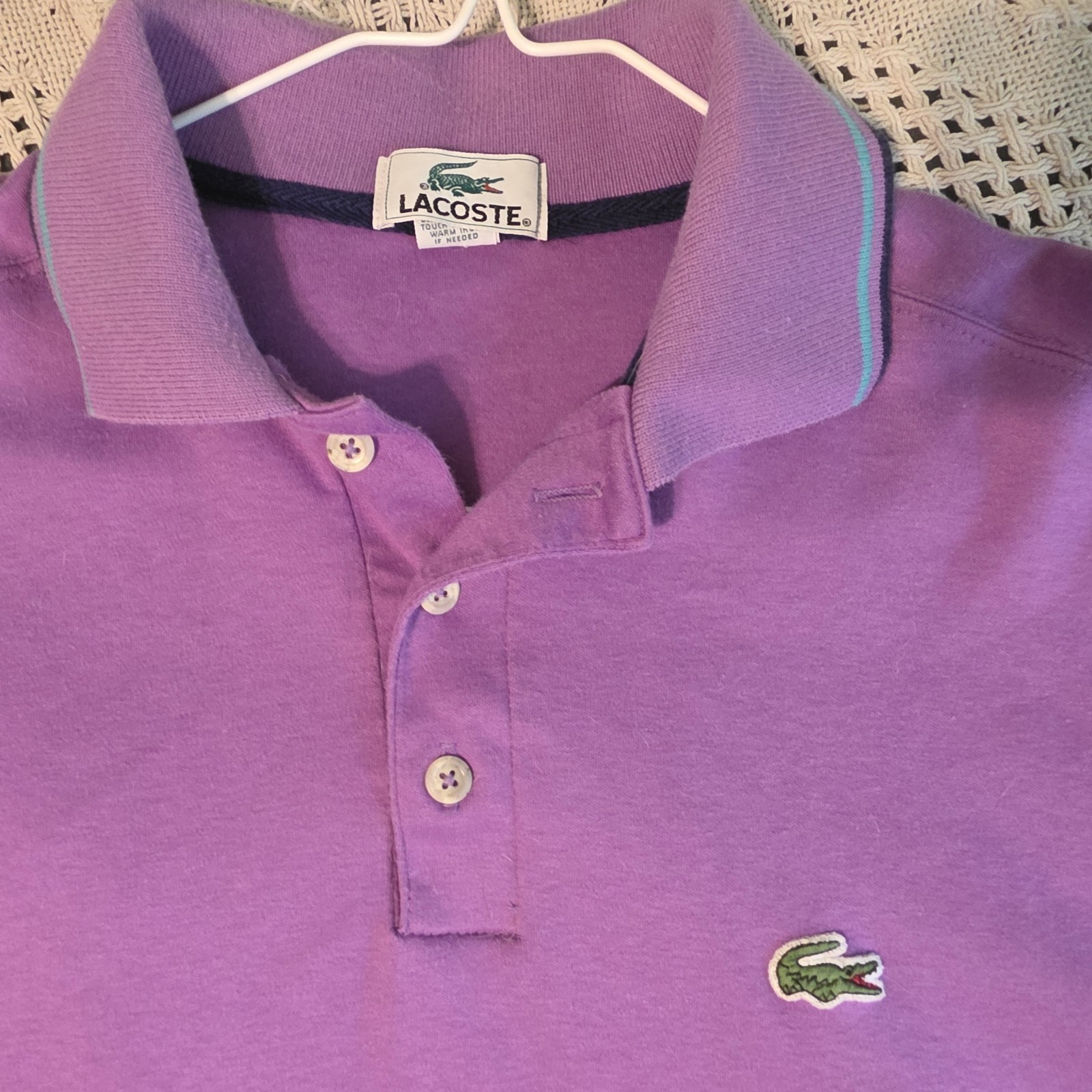 Lacoste Men’s Purple Polo Shirt – Green & Black Stripes – Size Medium 1/2 Patron