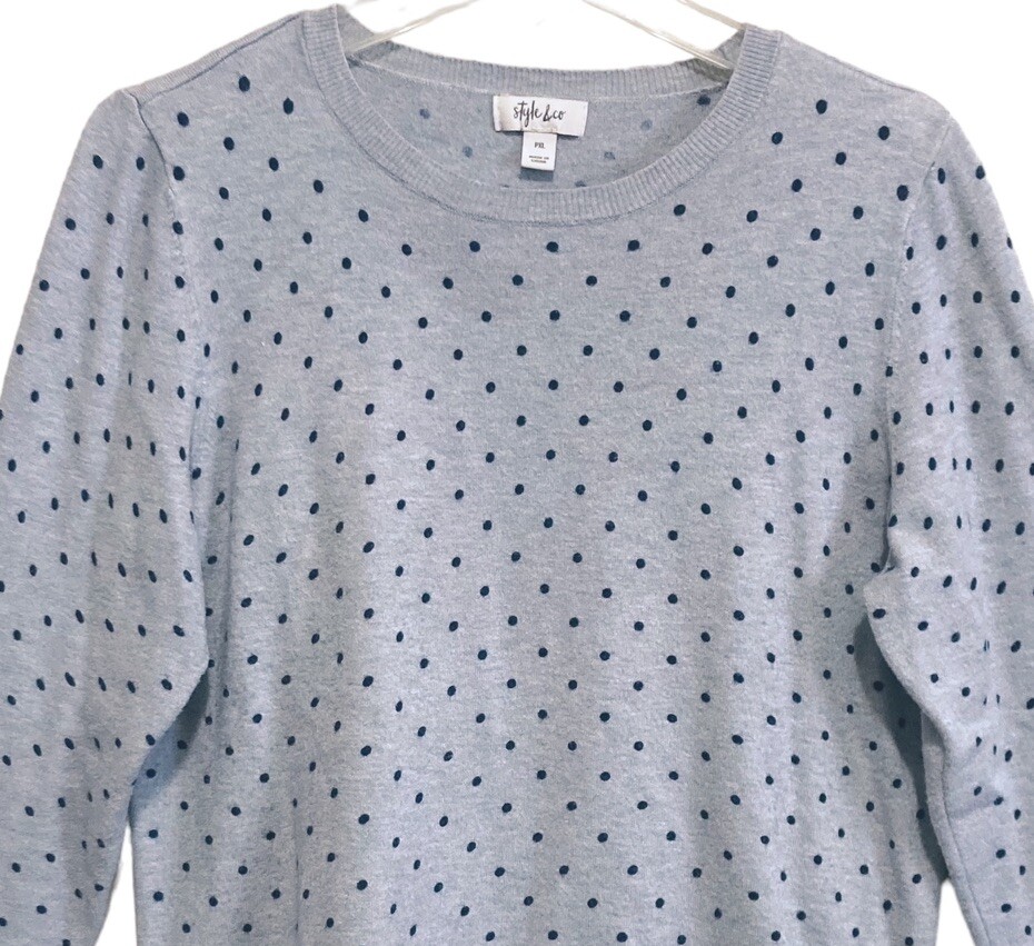 Style & Co Knit Sweater Top Womens Size P-XL Polka Dot Basic Crew Pullover