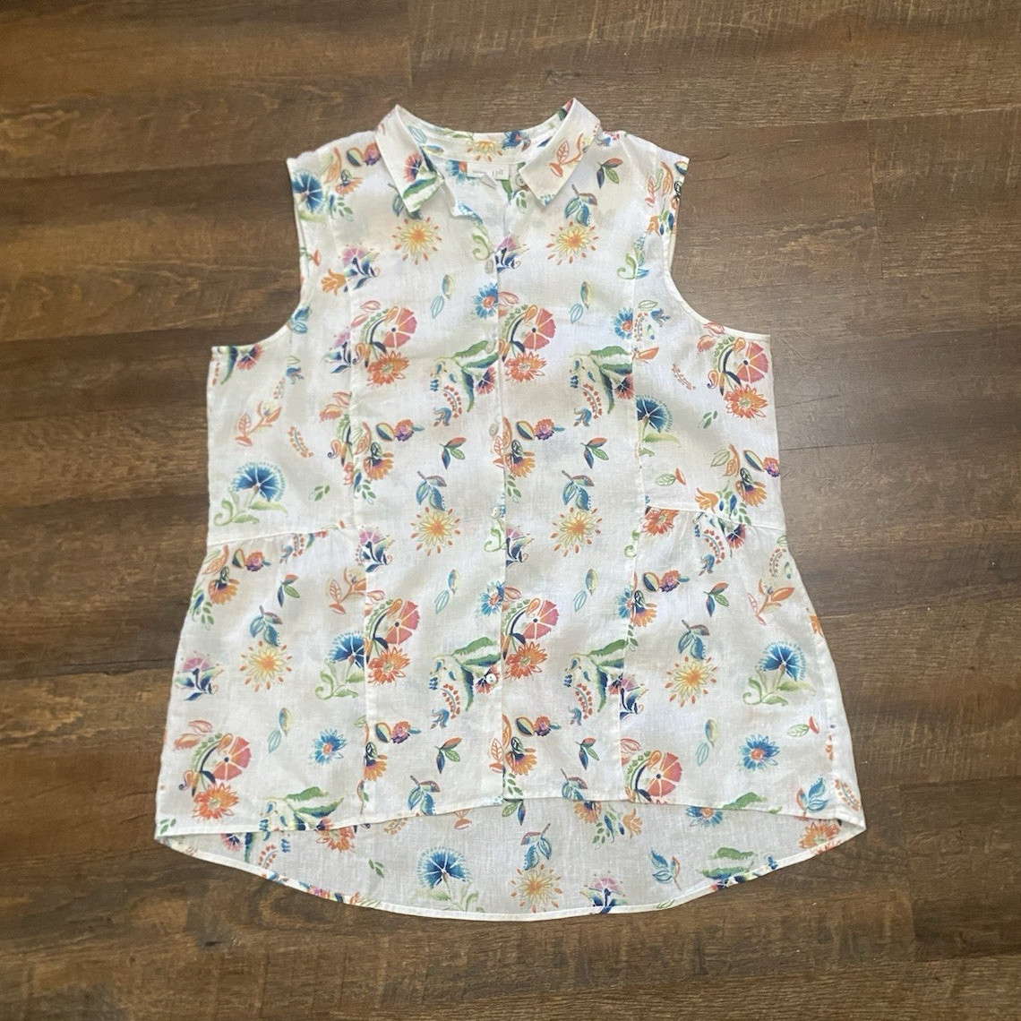 J.Jill Love 100% Linen Woven Button-Up Collared Sleeveless XL Petite
