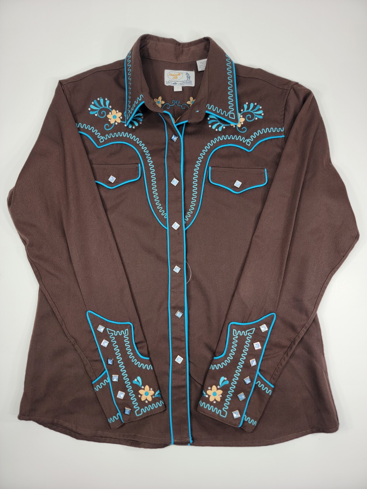 Vintage Panhandle Slim Pearl Snap Embroidered Brown Floral Western Womens L NWOT