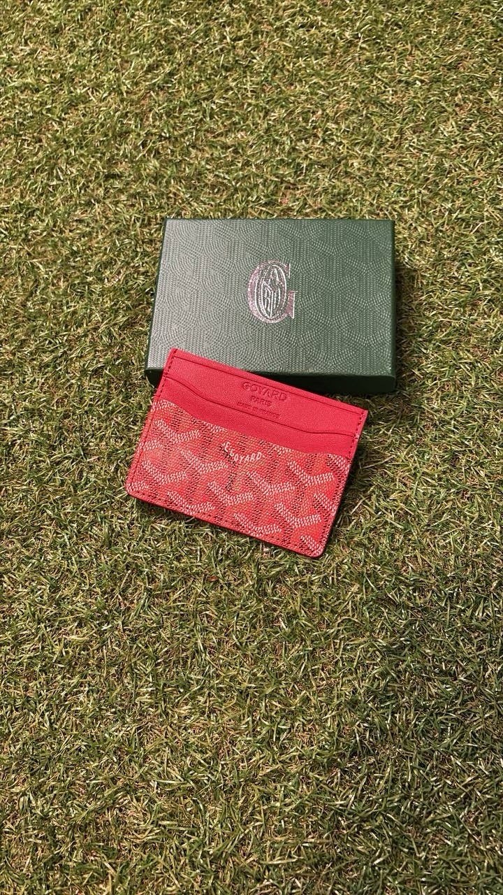 Red Leather Geometric Card Holder Business & Credit Case w/ Box