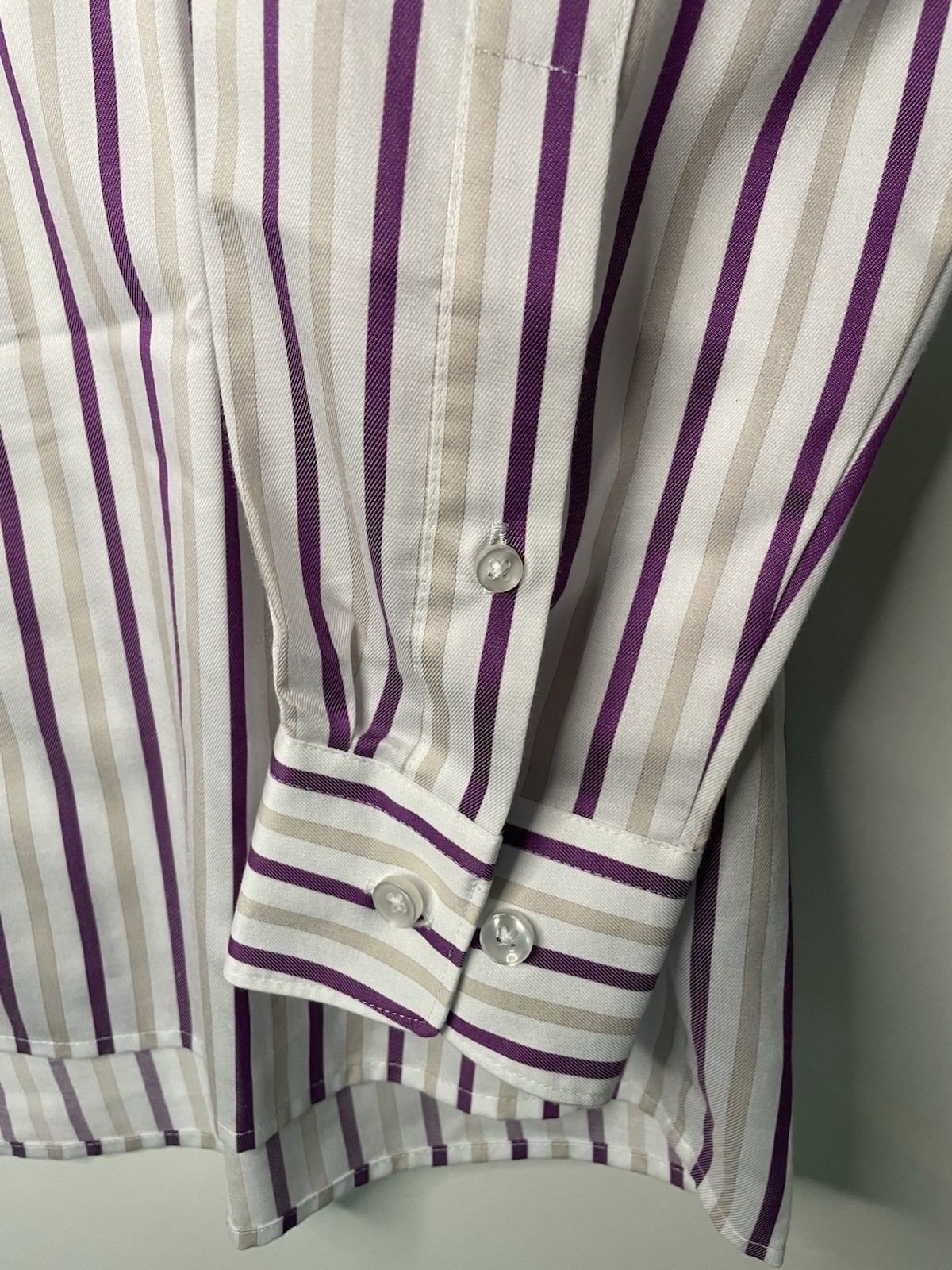 Olymp Luxor Dress Shirt Mens M 39 purple Stripe slim Line Non Iron Twill LS
