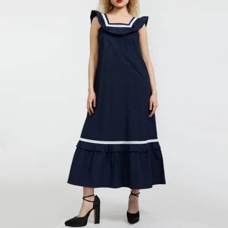 Batsheva Yeva Ruffled Tiered Velvet-Trimmed Cotton Poplin Midi Dress Size 2 NWT
