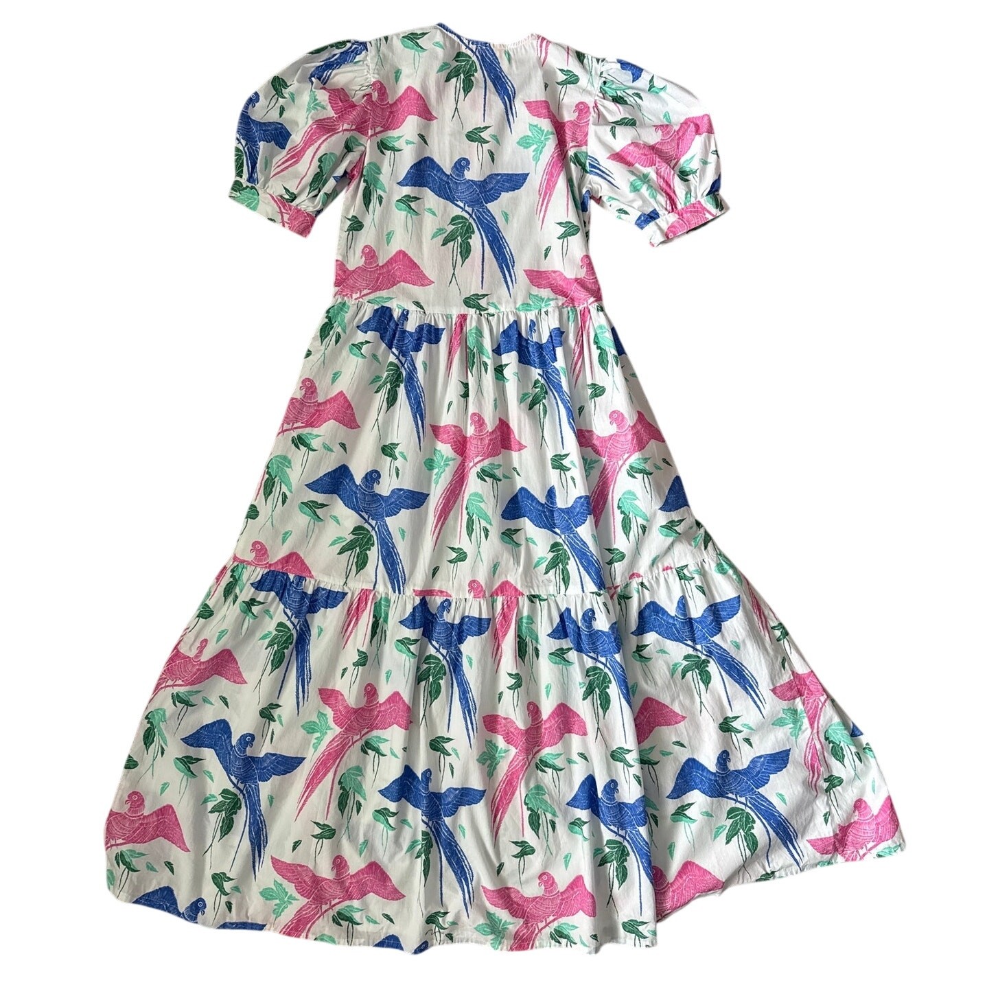 Oliphant Button Cuff Sleeve Poplin Maxi Dress Macaw Blue Multi Pockets Size XXS