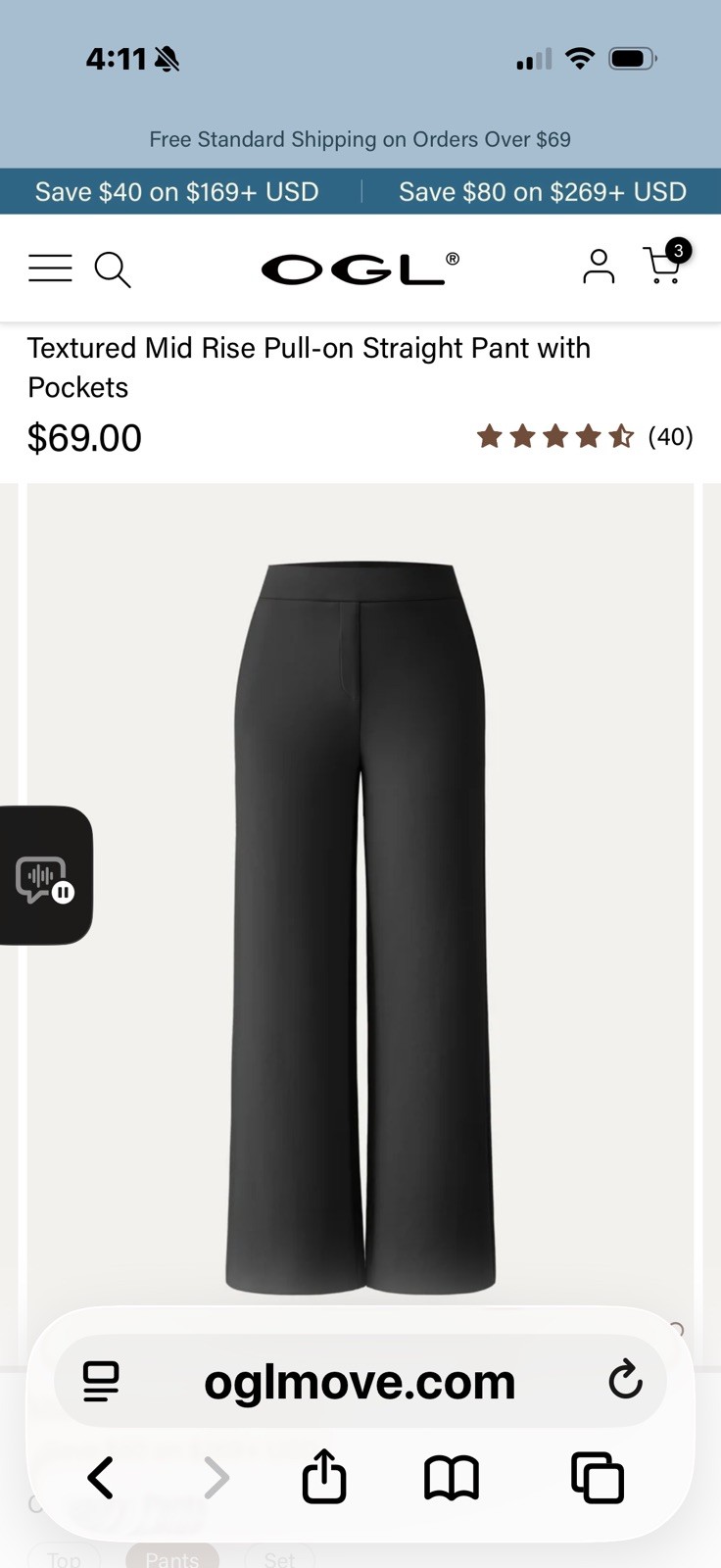 OGL Textured Mid Rise Pull On Straight Pants Pockets, Petite Large, Black