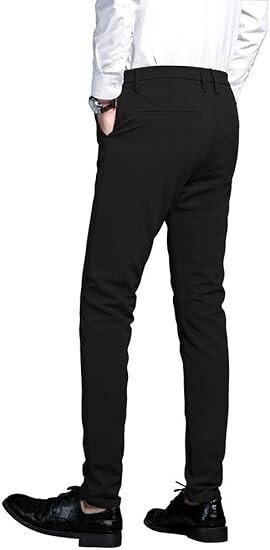 Plaid & Plain Men’s Stretch Dress Pants Slim Fit Skinny Suit Pants, (C)