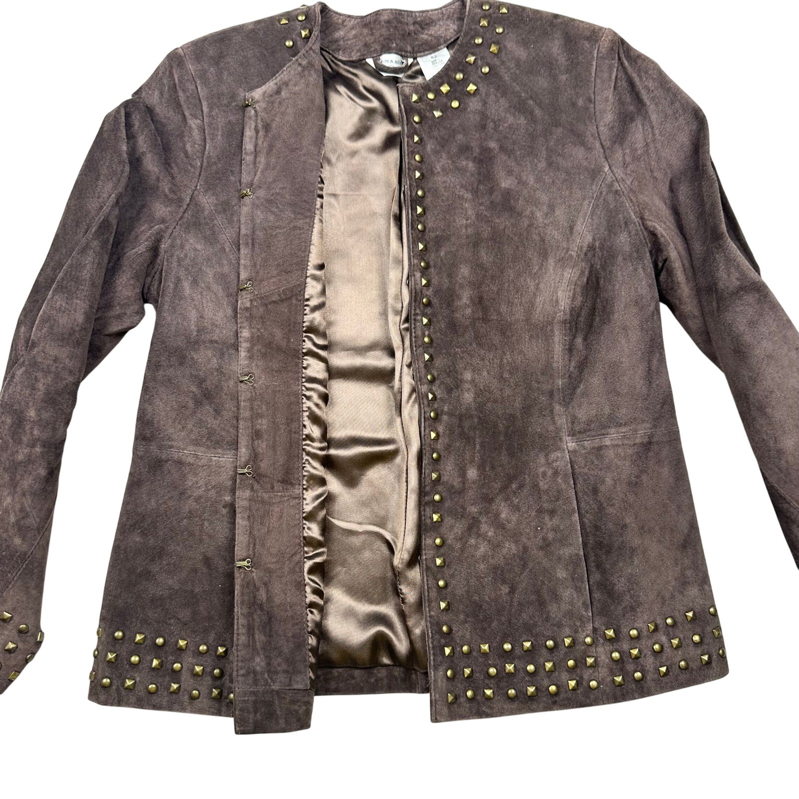 Brown Genuine Suede Studded Jacket Petite Small Statement Jacket