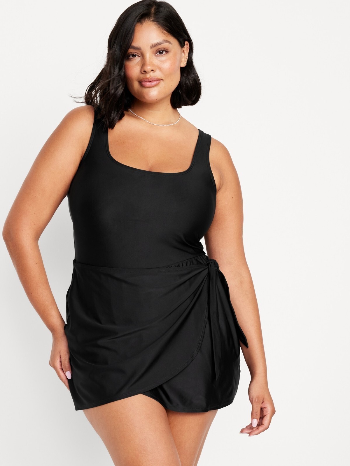 Old Navy XL Wrap-Front Side Tie SwimSuit Swim Dress Black #854710