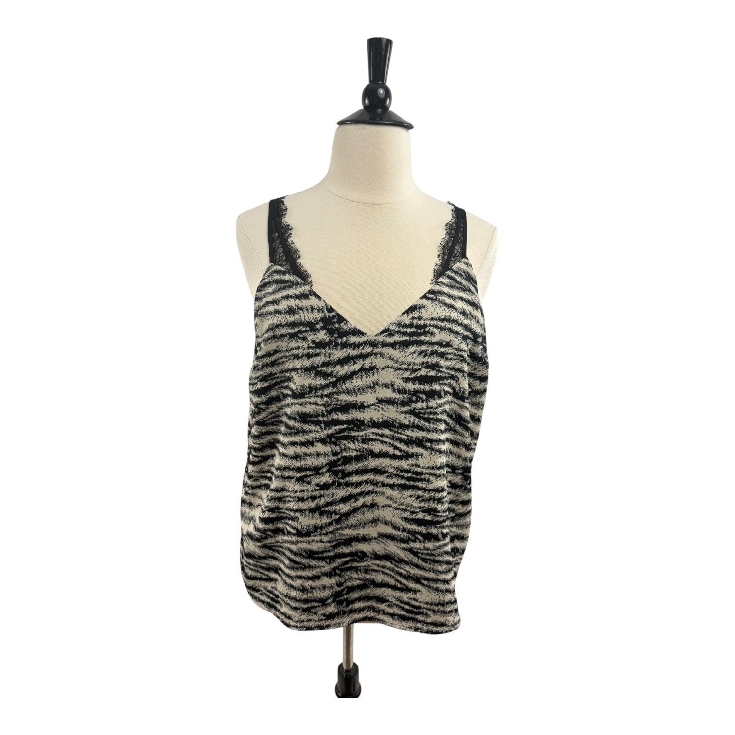Tan Zebra Tank with Eyelash Lace Straps, Size 1XL