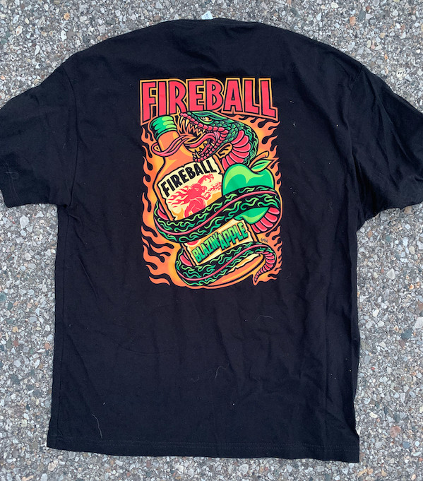 Bella+Canvas T-shirt, Black, Large, with Fireball Blazin Apple and snake