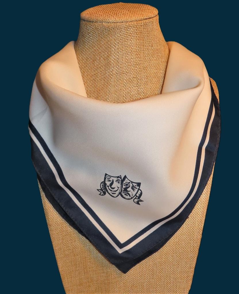 Scottish Showbusiness square scarf; dark navy, white; 27×27 inches, polyester