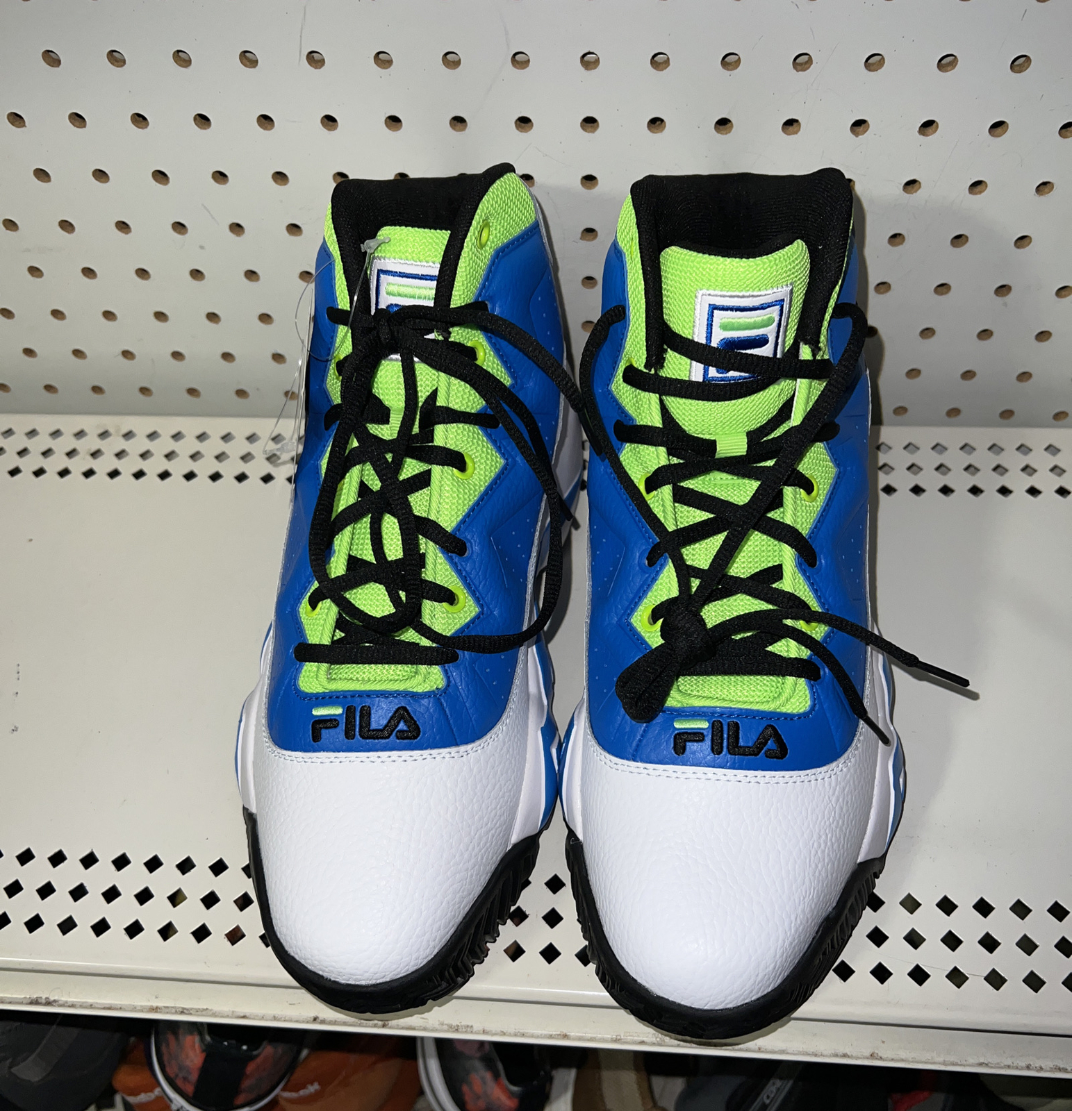 FILA MB Mens Basketball Shoes Size 9.5 White Blue Neon Green Jamal Mashburn