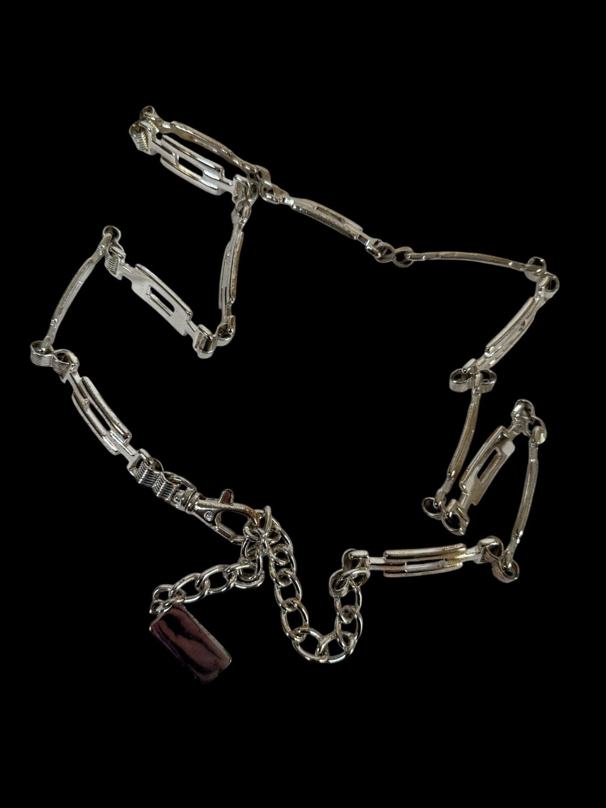 Vintage Silver-Tone Chain Link Belt Lobster Clasp Rectangle Geometric Y2K