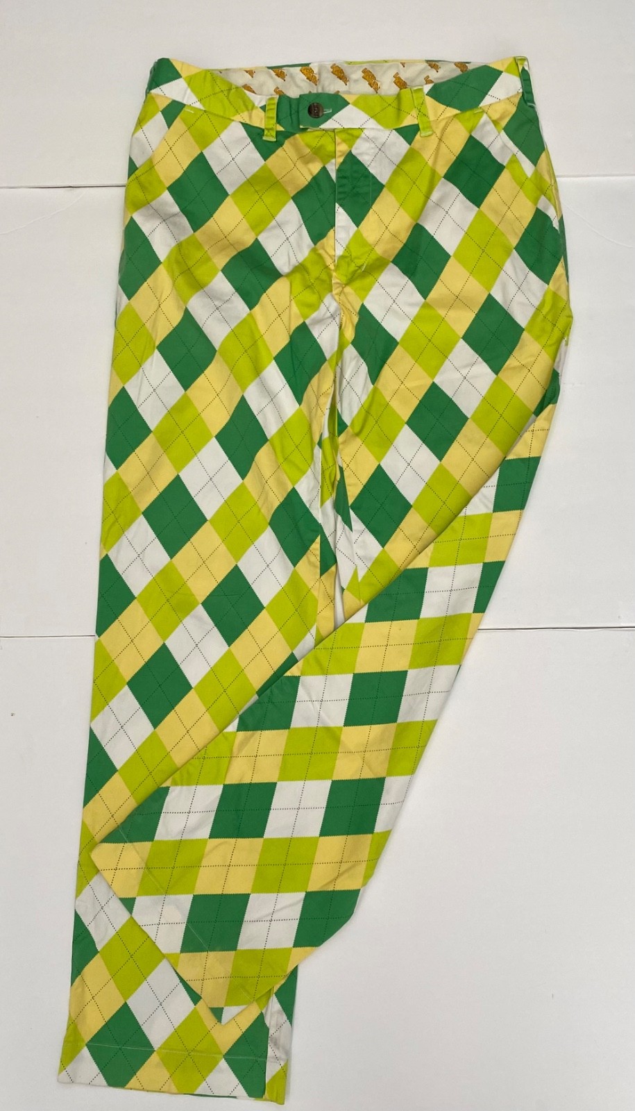 Loudmouth Men’s Golf Pants 36 x 32 Green Yellow Argyle Diamond Cotton