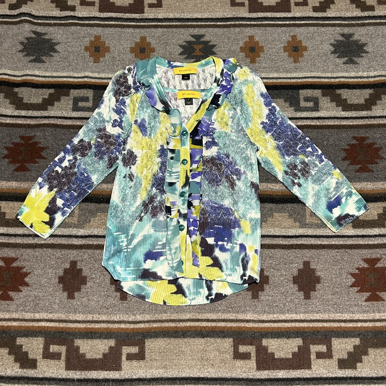 St. John Floral Knit Cardigan Tank Set Womens P Designer Luxury E1