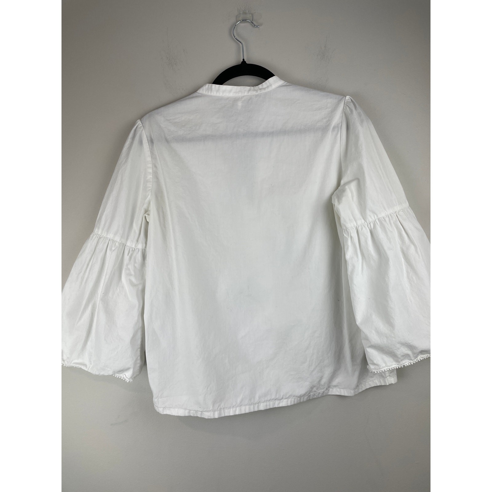 Maje Paris White Cotton Poplin Litige Puff Sleeve Eyelet Boho Blouse Size 3 L