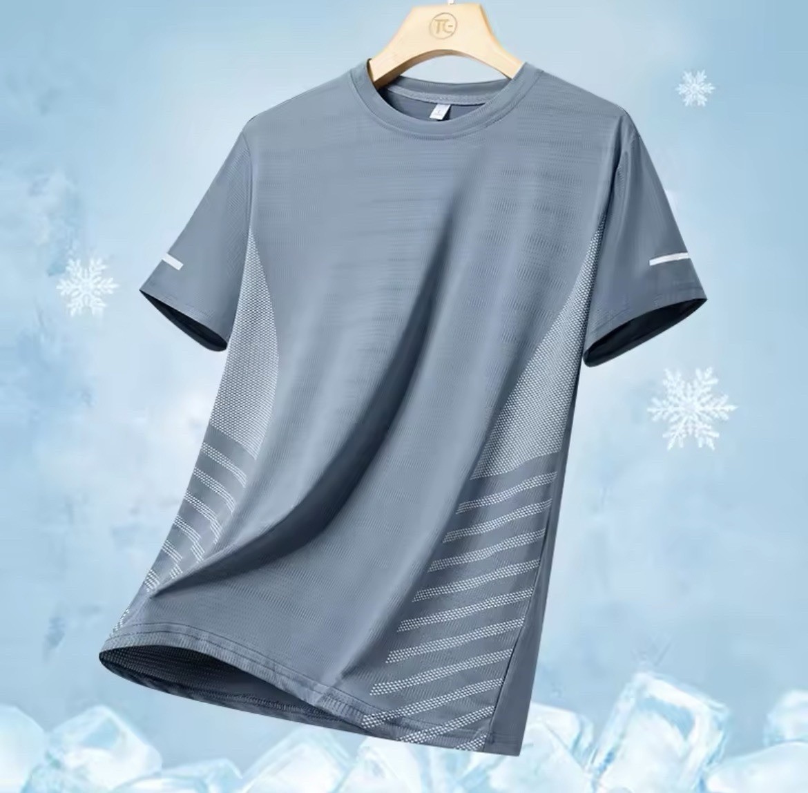 Men Running T-Shirt Ice Silk Quick Dry Breathable Reflective Sports 5XL