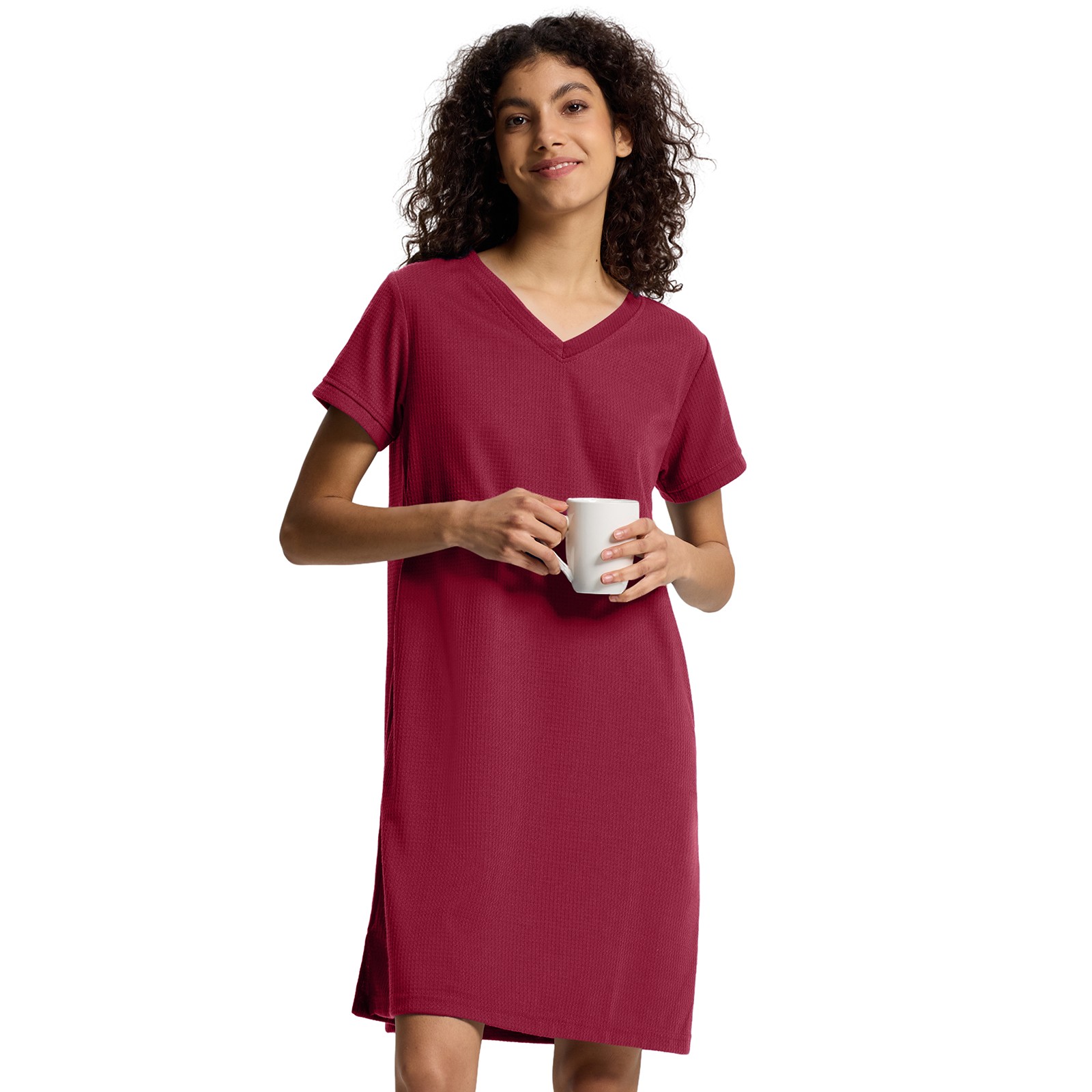 SIORO Women Short Sleeve Nightgowns Comfy Sleepshirt Sleepwear Waffle Loungewear
