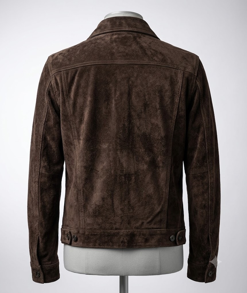 Men’s Real Suede Leather Dark Brown Trucker Jacket Denim Style Classic