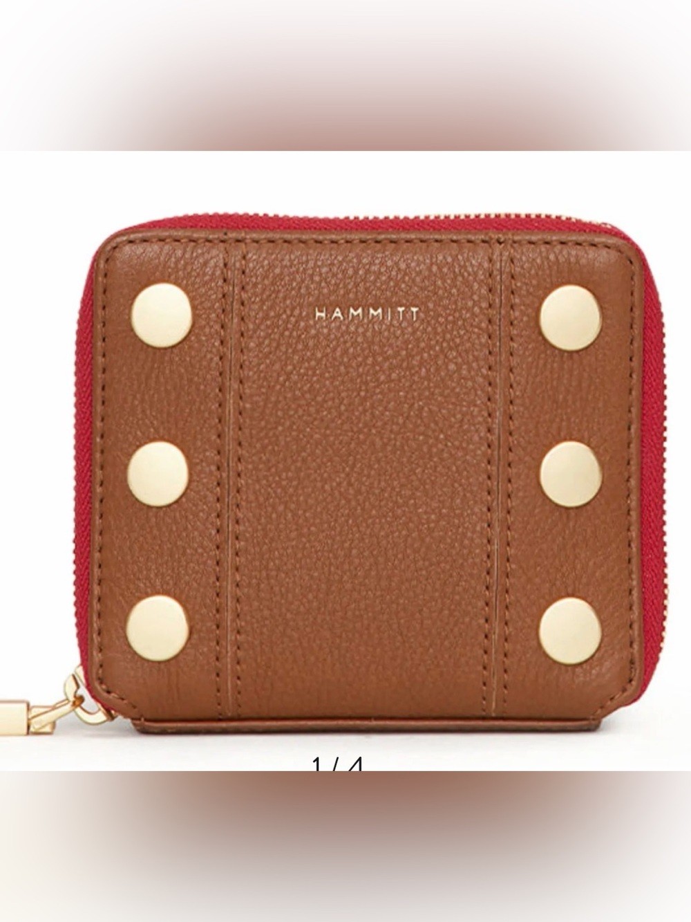 Hammitt 5 North Brown Leather Zip Wallet with Gold-Tone Studs Small. See Picture
