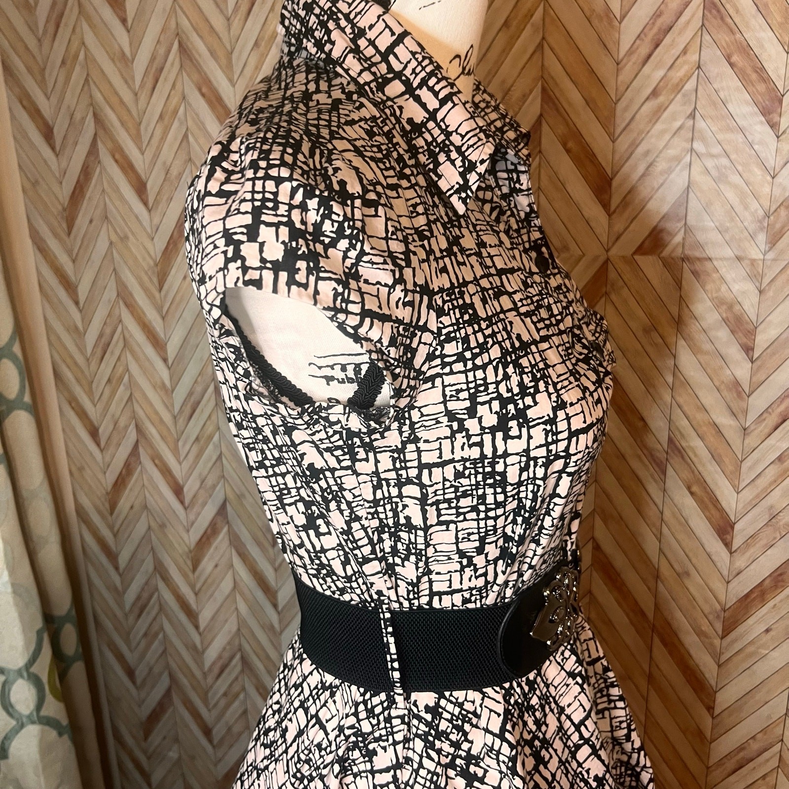 BCX Black White Abstract Print Ruffled Skirt Short Dress Women’s Medium