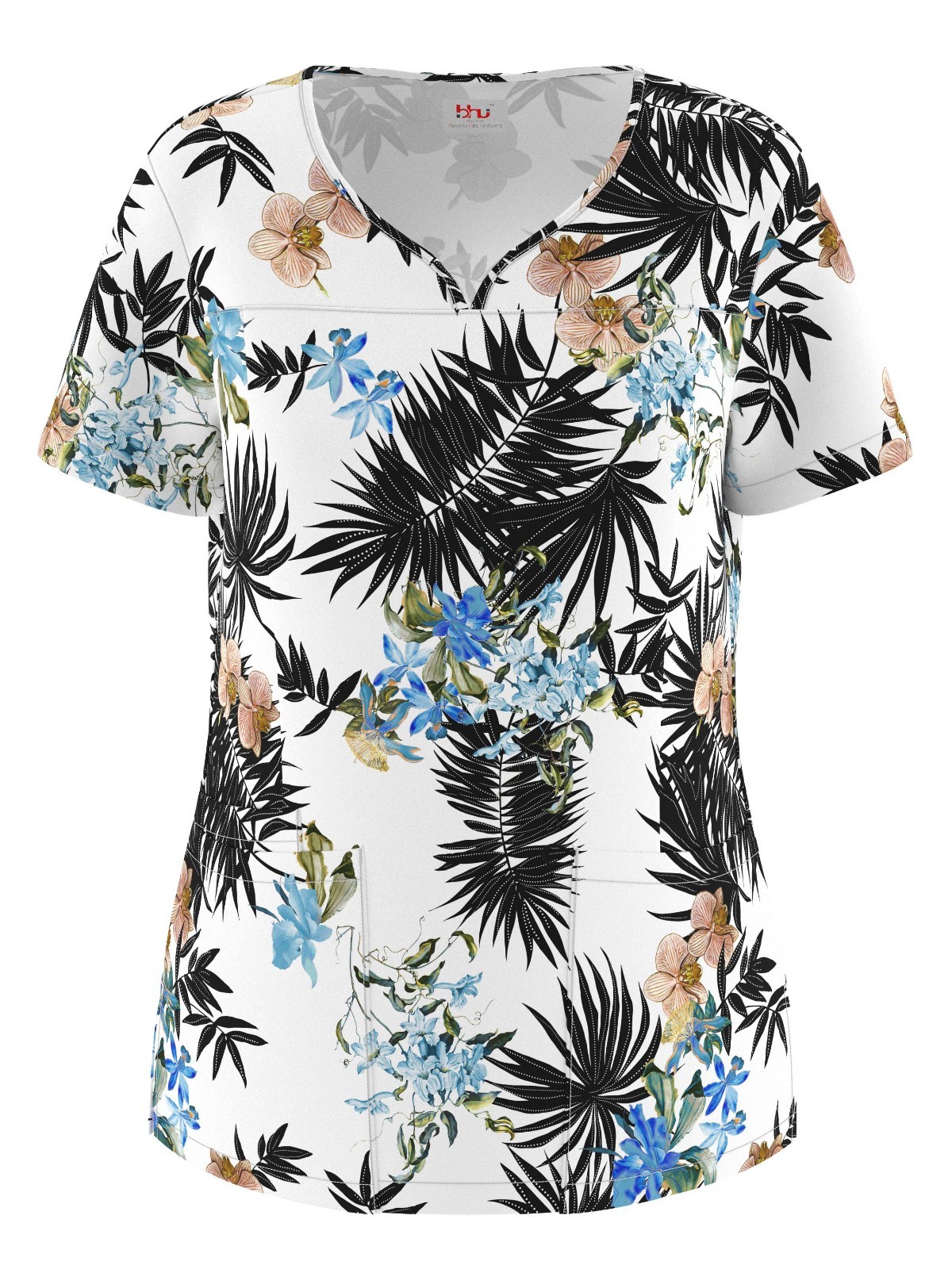 Women’s 4 Way Stretch Notch Collar Printed Scrub Top Sizes XS S M L XL 2XL NWT