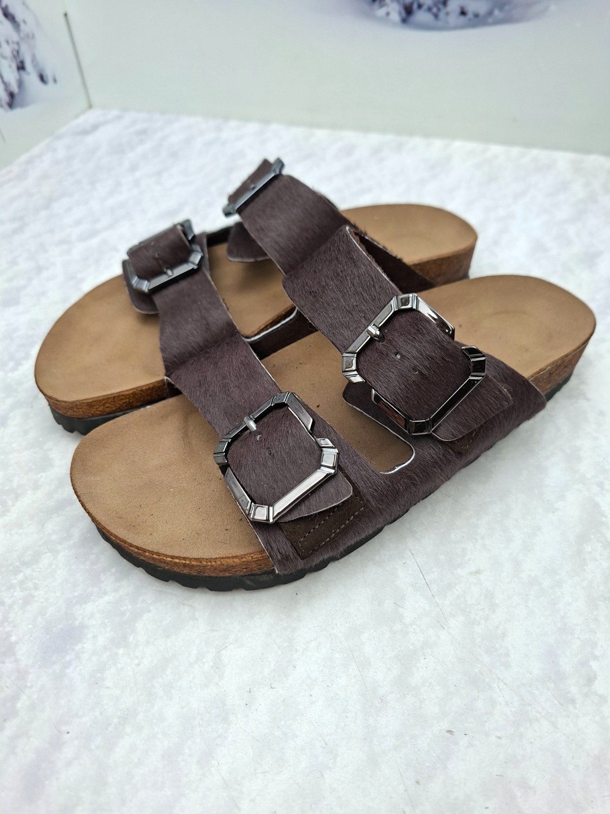 Dark Brown Real fur leather sandals for women Summer Outdoor womens shoes