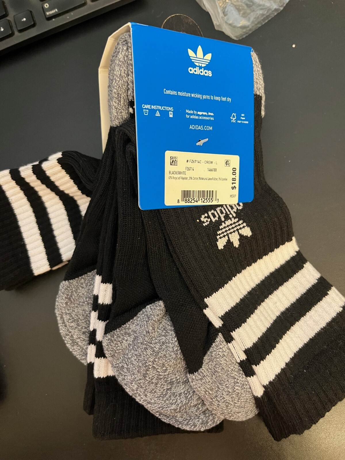 Men’s L adidas ORIGINALS 3-pack Crew Socks trefoil logo Retro 3-Stripes options