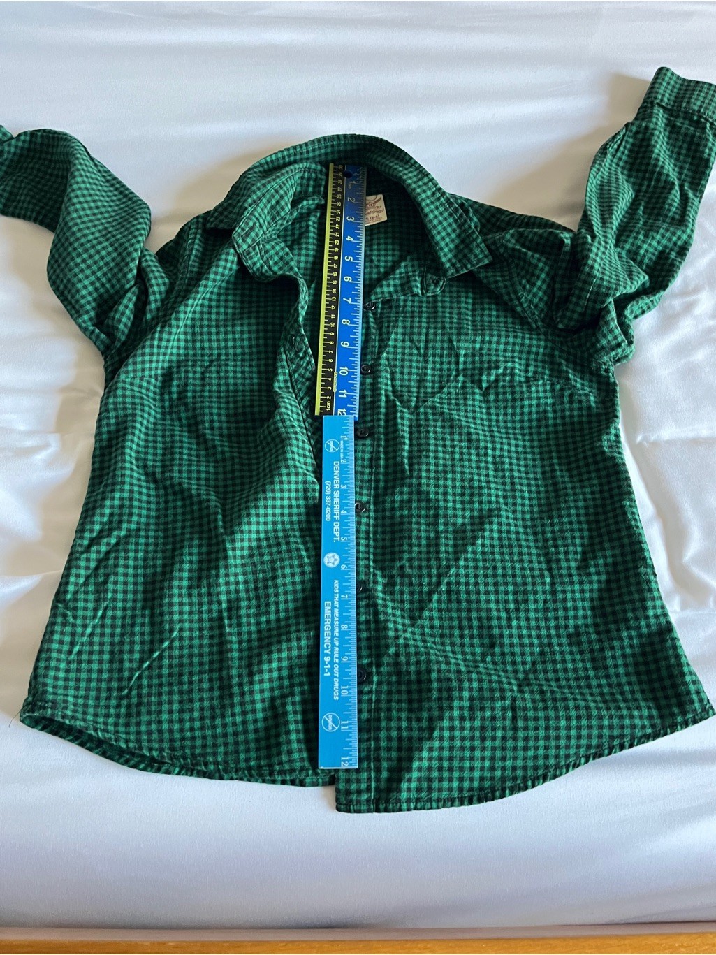 Faded Glory Green & Black Checkered Long Sleeve Gingham Button Up Shirt Size S