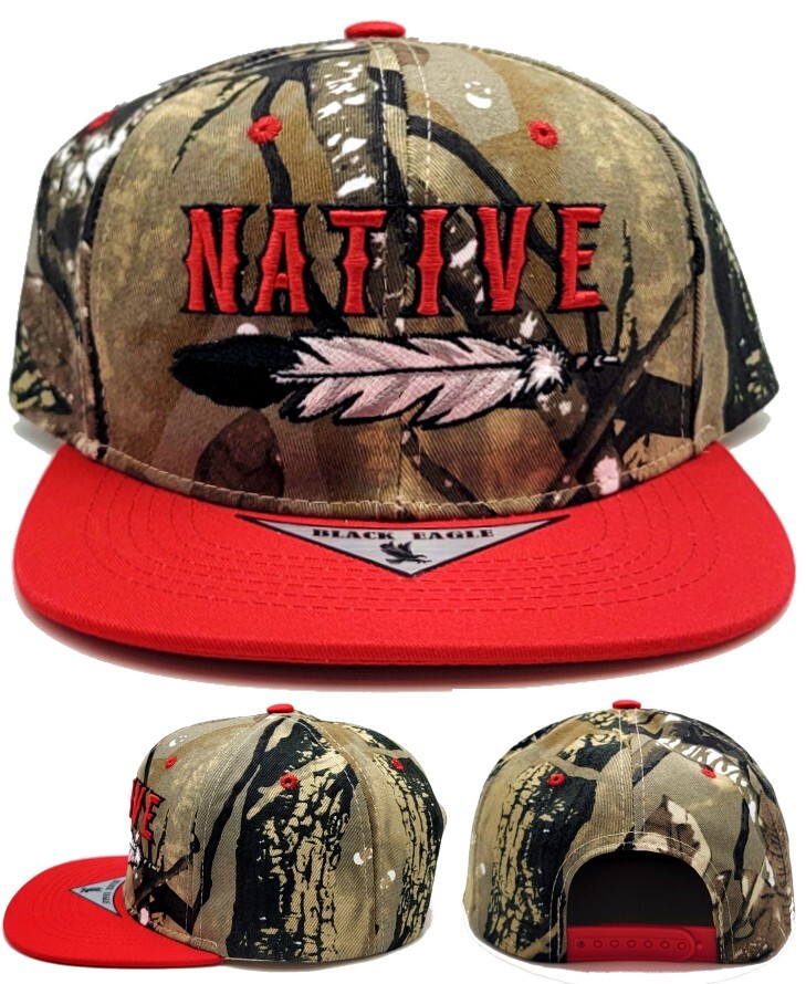 Native Pride New Black Eagle Camouflage Feather Red Snapback Era Hat Cap