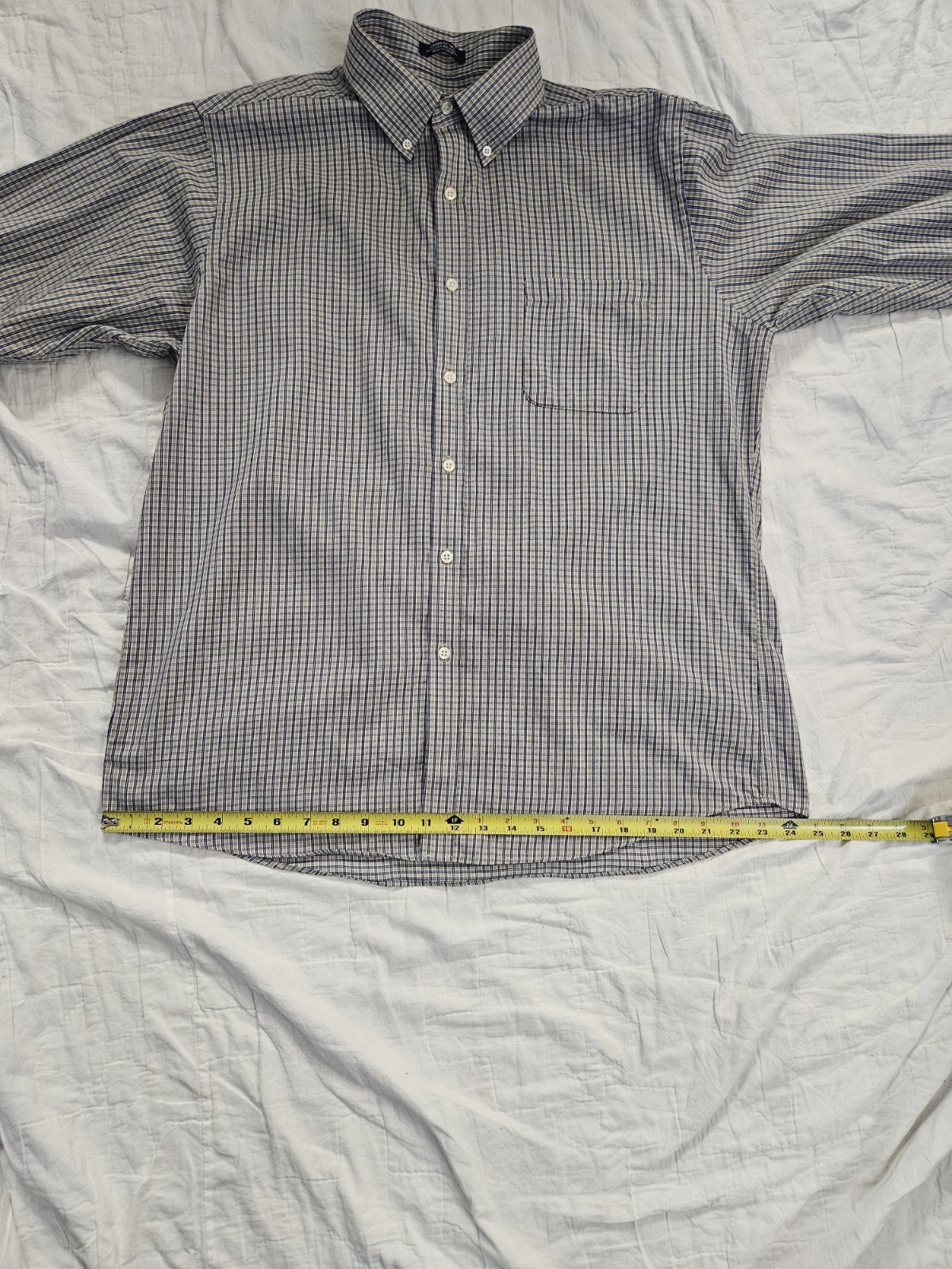 Chaps Mens Dress Shirt 16 16.5 32/33 Classic Fit Twill Plaid Wrinkle Free Blue