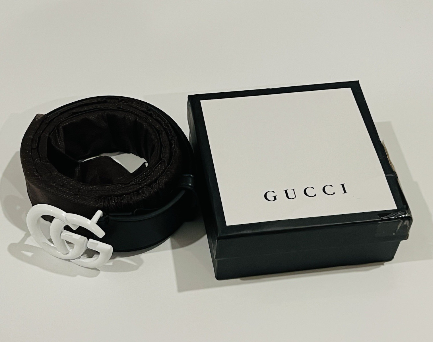 Gucci Men’s Black Double G Logo Buckle Adjustable Belt w/ Box New