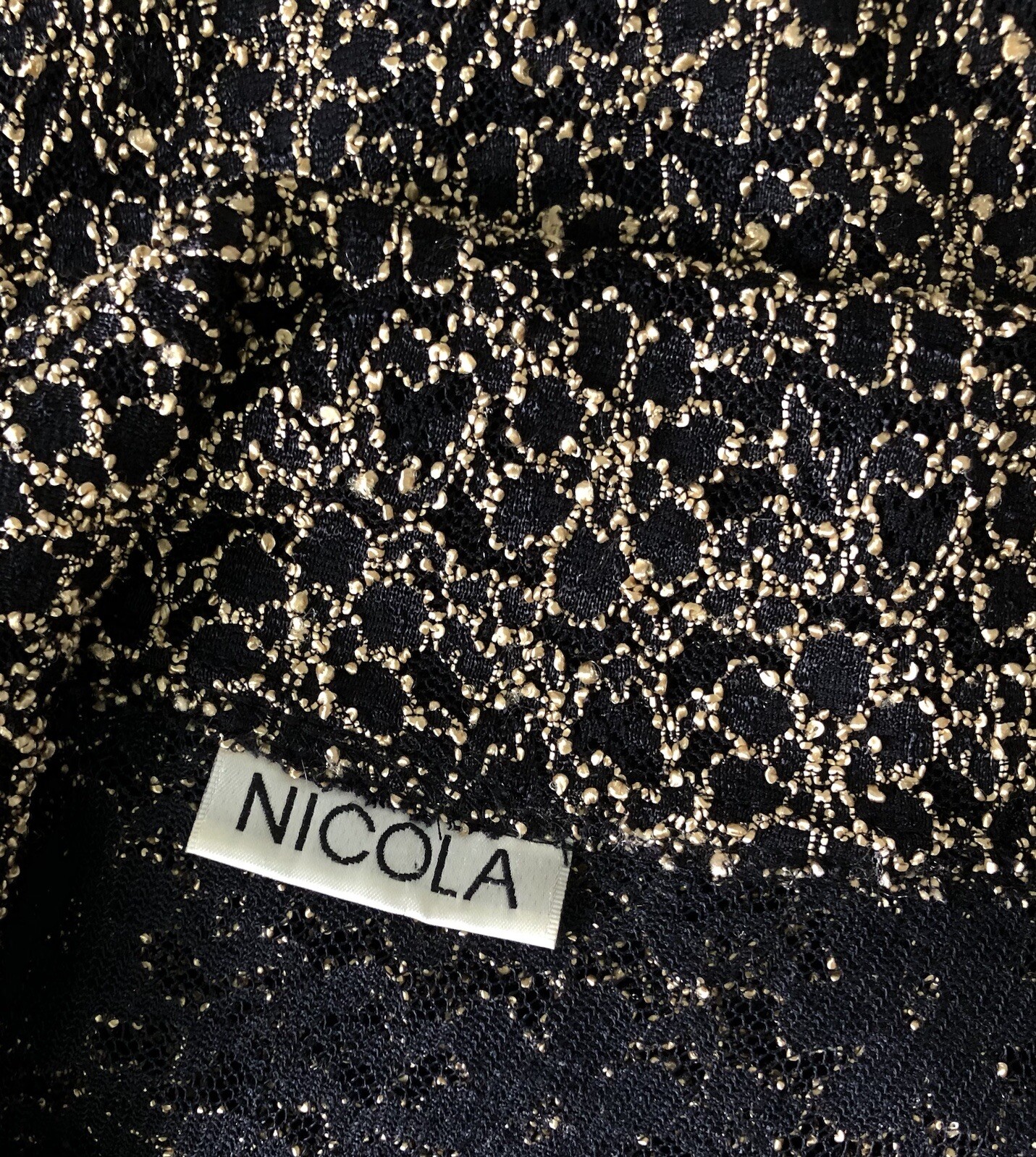 Vintage Nicola Mesh Lace Top S Blk Gold Floral Collar V-Neck Cropped Y2K Whimsy