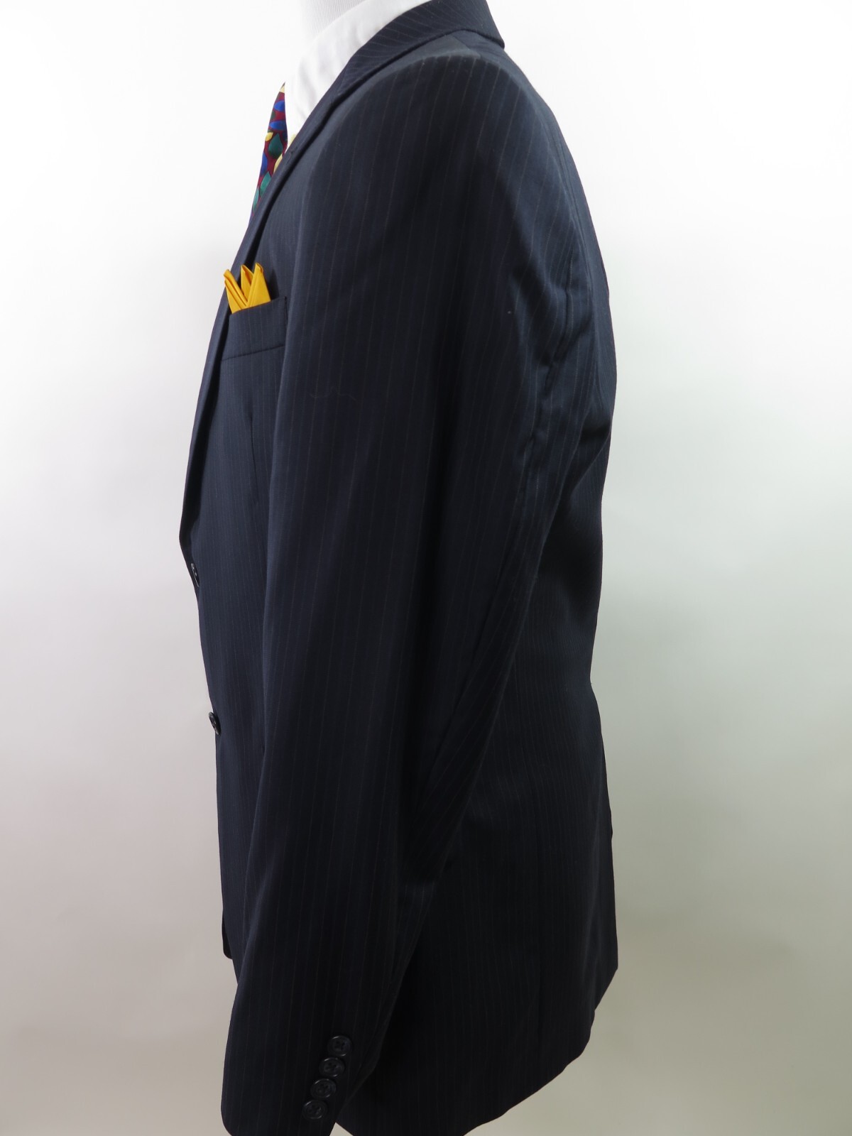 Hart Schaffner & Marx Imported Wool Dark Blue Striped Mens Suit 34×31 39 R USA
