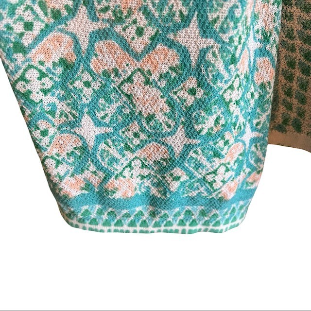 Chicos Soft Tile Stripe Duster Cardigan Sweater 2 L Turquoise Boho Open Front