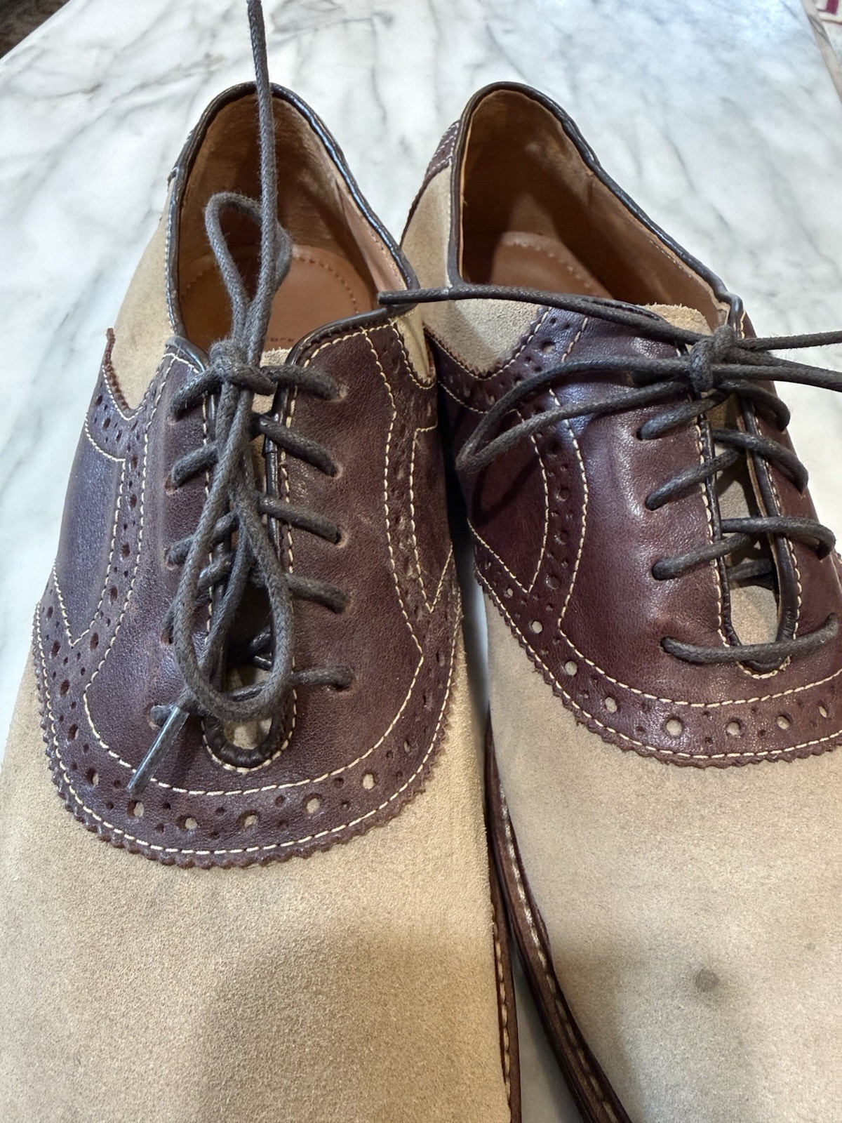 Johnston & Murphy Spectator Oxford Shoes Men’s 10M Tan Suede Brown Leather