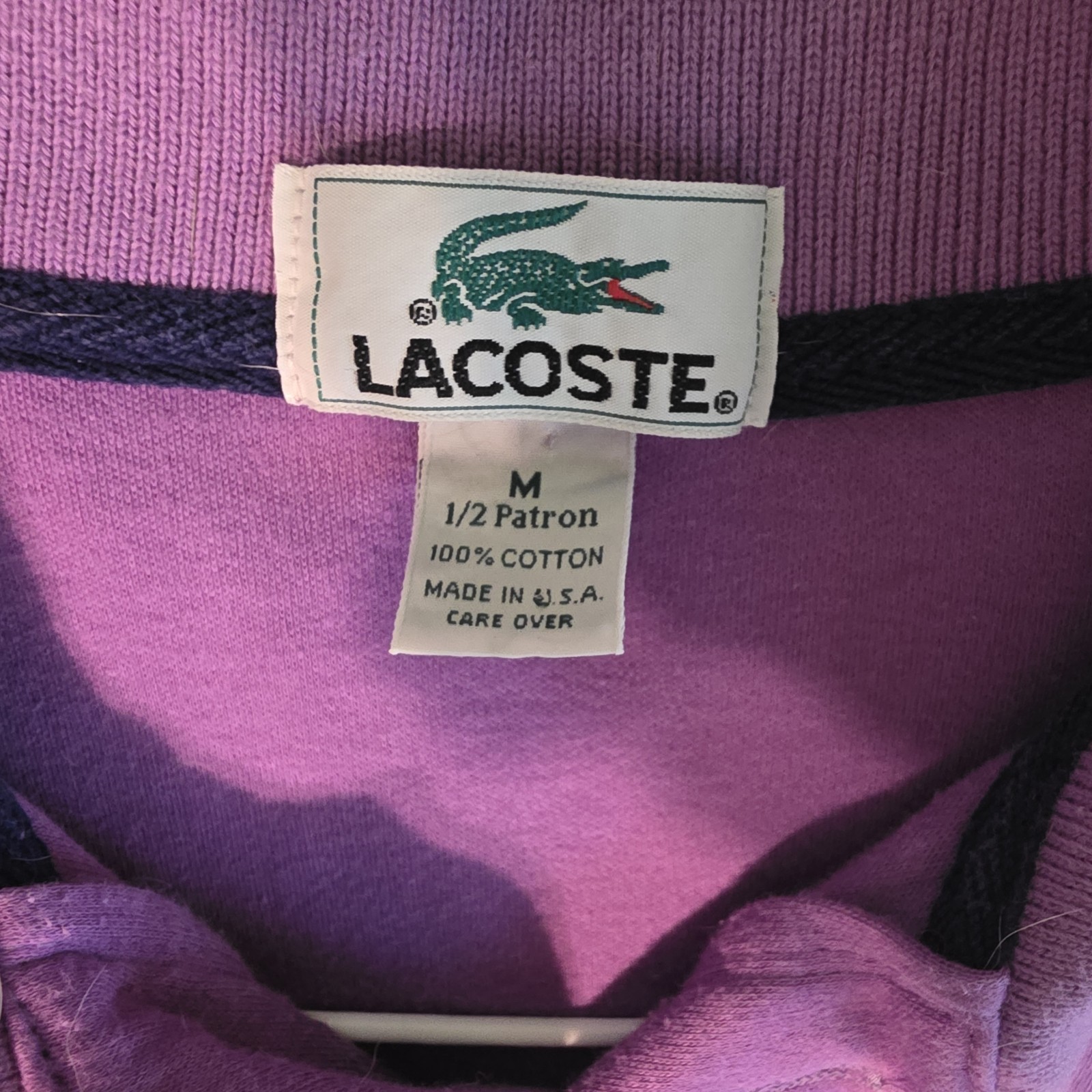 Lacoste Men’s Purple Polo Shirt – Green & Black Stripes – Size Medium 1/2 Patron