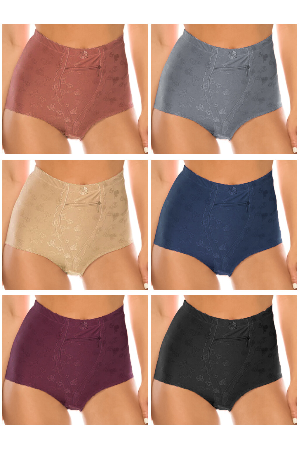 6 Briefs Underwear Girdles Zipper Panties Full Cover S M L XL 2X 3X 4X 5X 69005